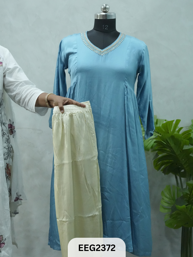 MODAL KHATLI WORK NECKLINE A LINE KURTI - WITH LINING