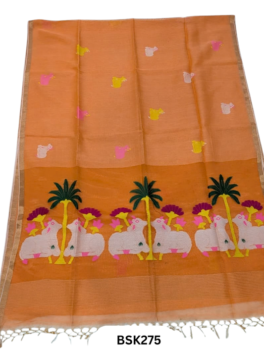 Handloom Pure Linen Silk Jamdhani Weave Saree