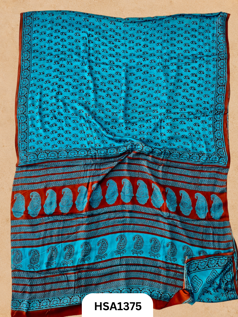 Modal Silk With Bagru Barg Print Sarees With Blouse