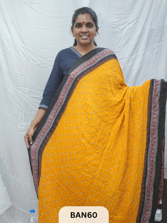 BANDHANI WITH AJRAKH SEMI GAJI SAREE