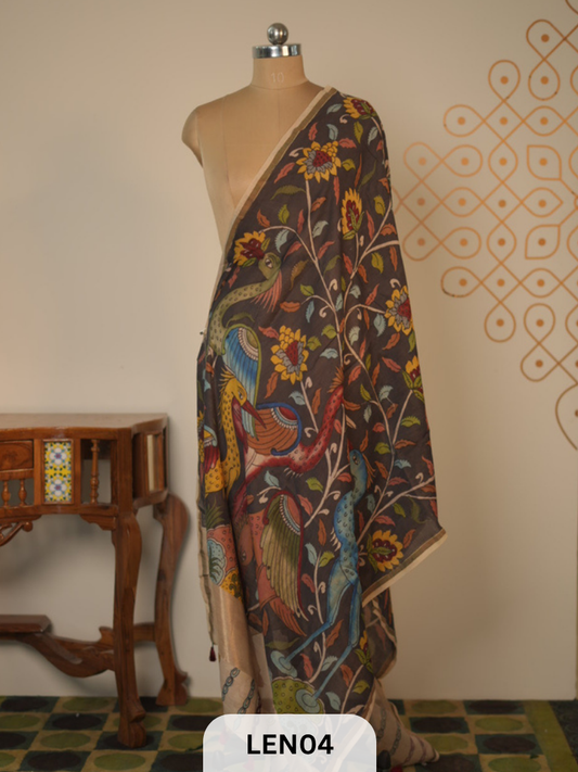 PURE CHANDERI WITH PENKALAMKARI DUPPATA