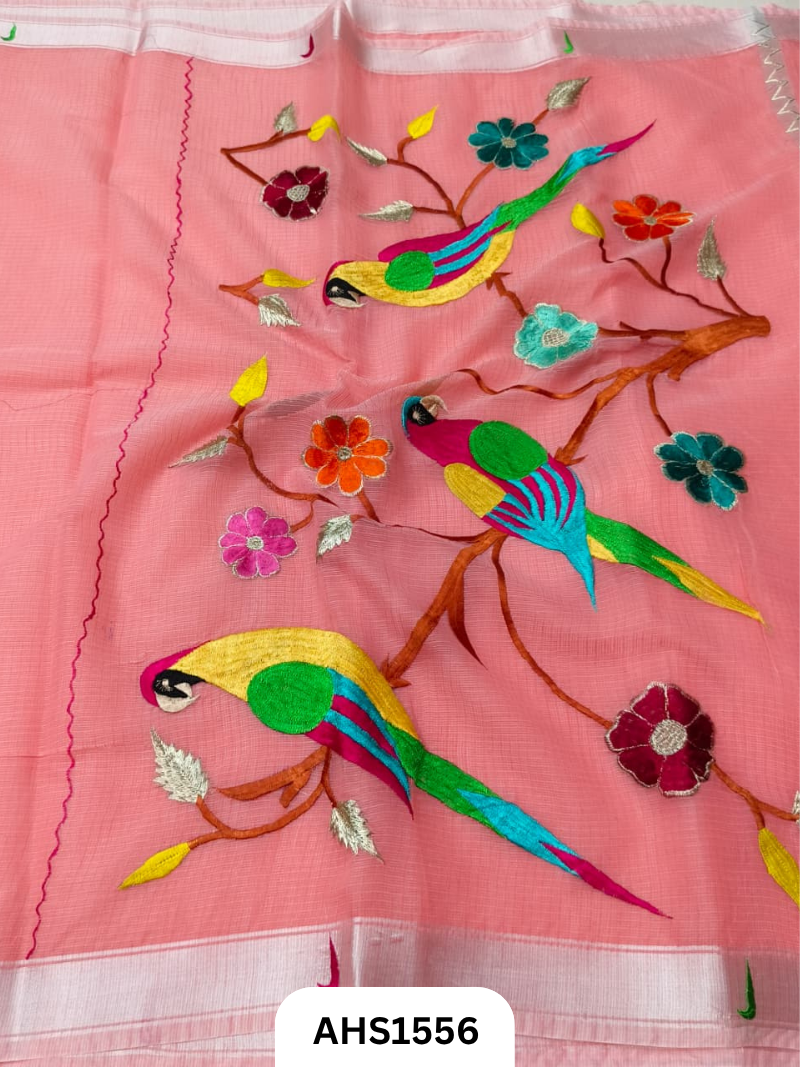 Kota Cotton Embroidery Work Saree Pallu Heavy Work