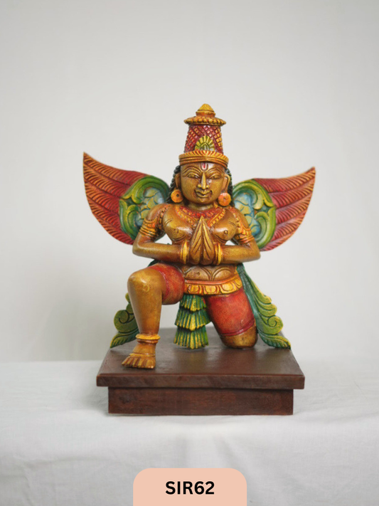 The Winged Devotee | Majestic Garuda Vahana in Polychrome Wood (mahogany) - Height 16" INCH, WIDTH 15"INCH
