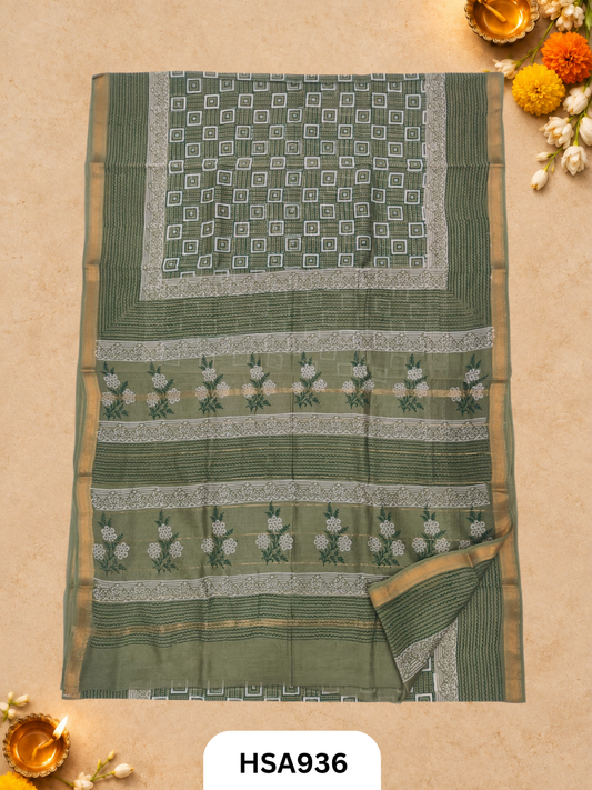 Pure Maheswari Silk Cotton - Handblock Print Saree With Blouse