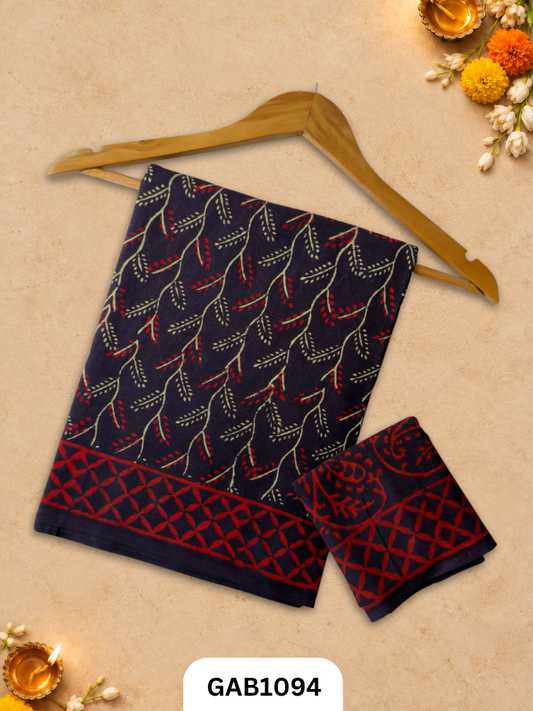 Bagru Handblock Print Mulmul Cotton Saree With Blouse