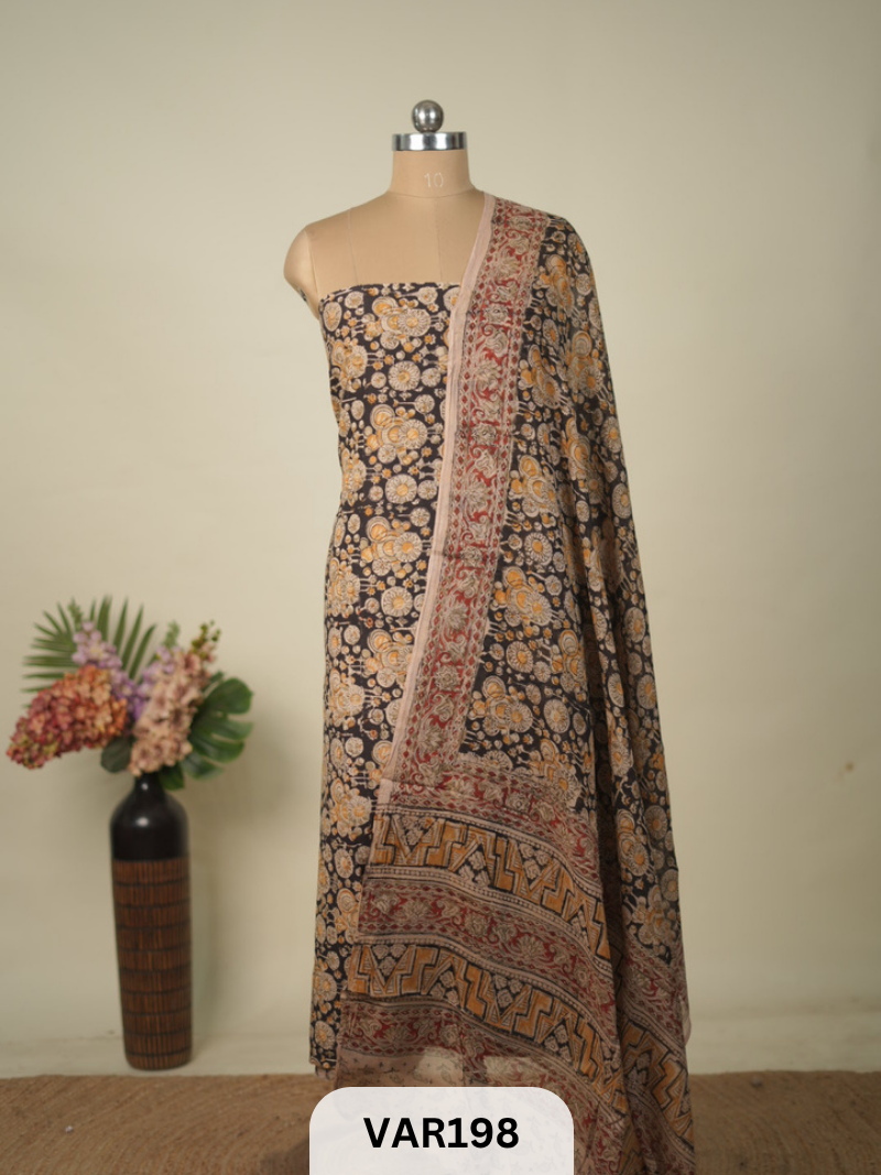 PURE HANDBLOCK KALAMKARI COTTON-2 PCS-TOP & DUPPATA