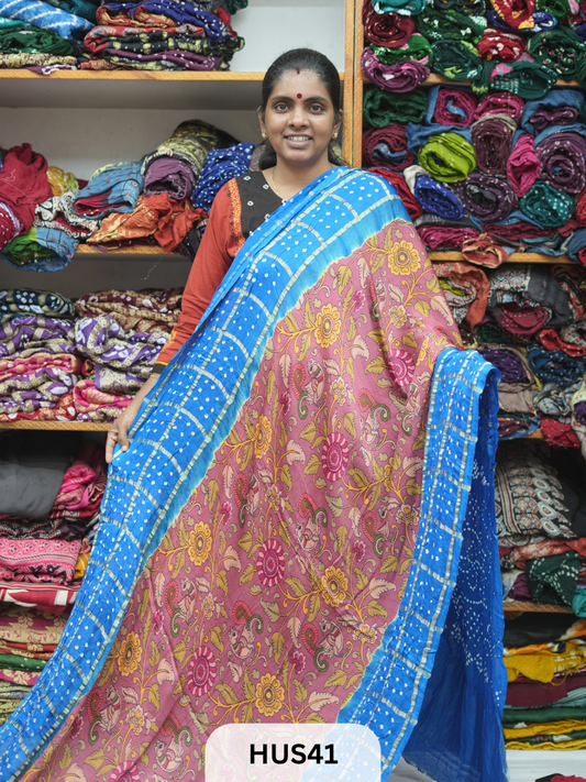 PURE MODAL WITH GHARCHOLA BORDER  - KALAMKARI DIGITAL PRINT
