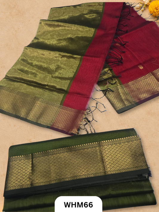 Pure Maheshwari handloom dress material zari border butti set  2 pcs
