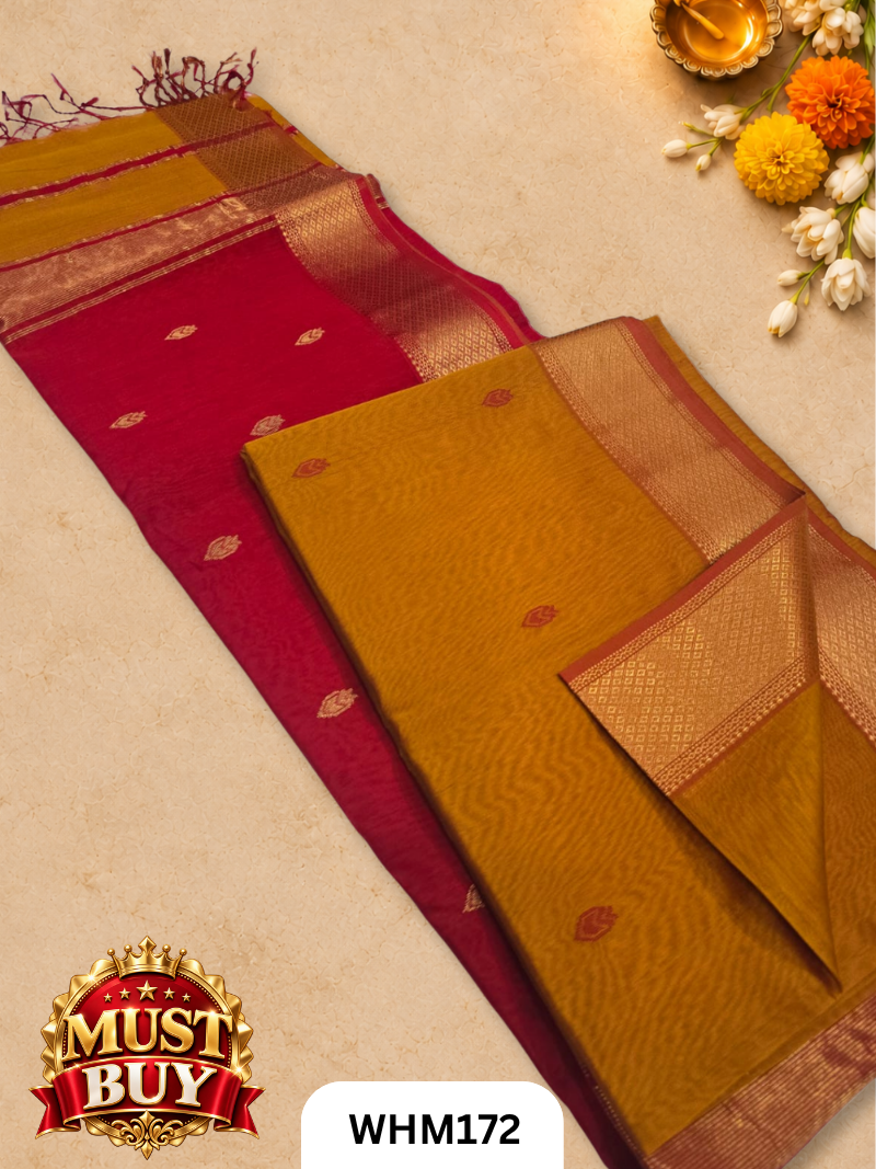 Pure Maheshwari Handloom Contrast Butta Saree