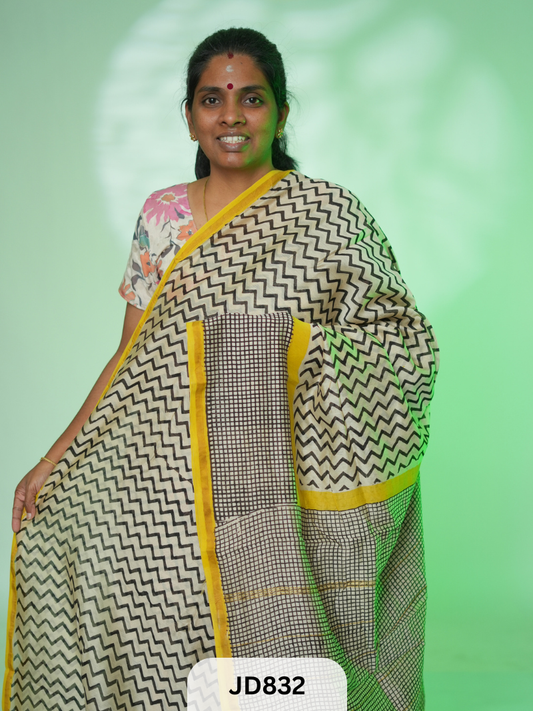 PURE CHANDERI SILK WITH HANDBLOCK SAREE