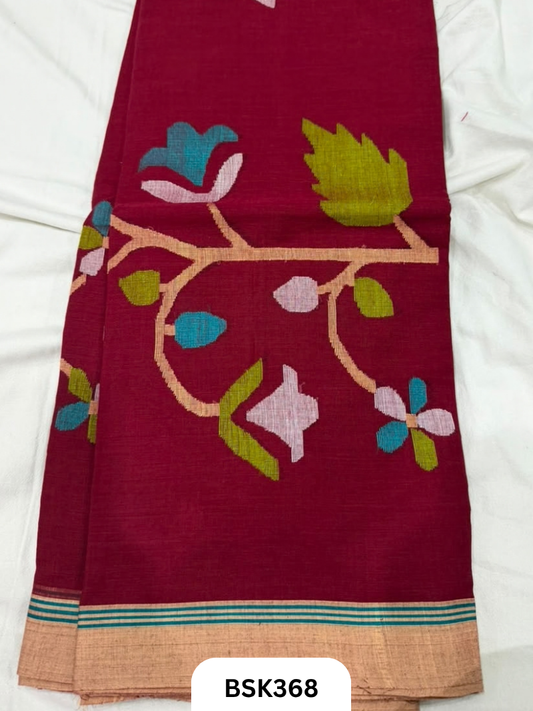 Handloom Pure Mul Cotton With Jamdhani Weave Saree