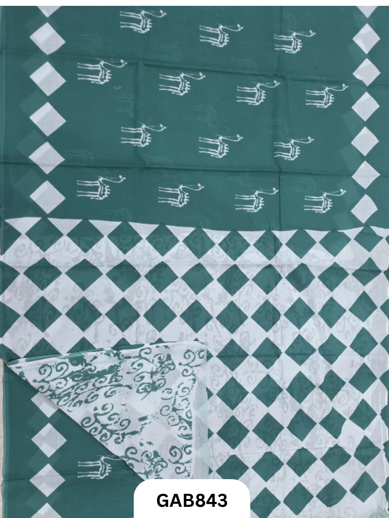 Bagru Block Print Cotton Mulmul Sarees With Running Blouse
