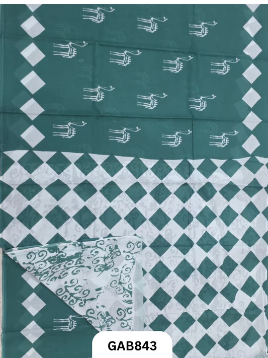 Bagru Block Print Cotton Mulmul Sarees With Running Blouse