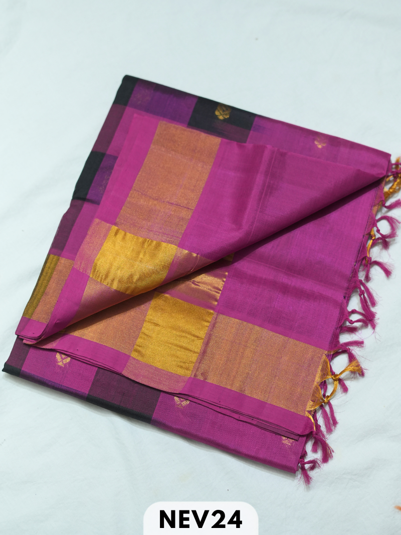 PALUM PAZHAMUM CHECKS WITH BUTTA  SILK COTTON SAREE