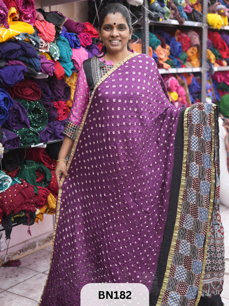 AJRAKH BANDHEJ WITH SKIRT BORDER SAREES | MODAL GAJI FABRIC