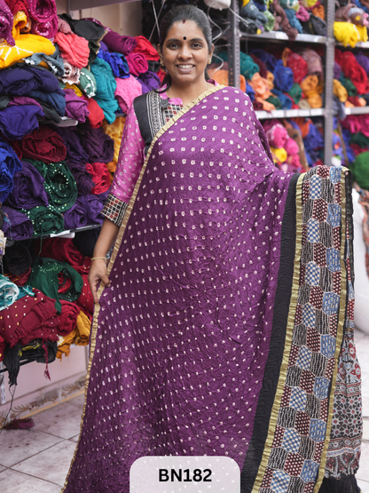 AJRAKH BANDHEJ WITH SKIRT BORDER SAREES | MODAL GAJI FABRIC