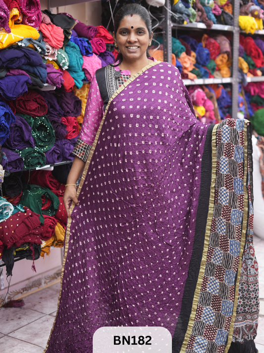 AJRAKH BANDHEJ WITH SKIRT BORDER SAREES | MODAL GAJI FABRIC