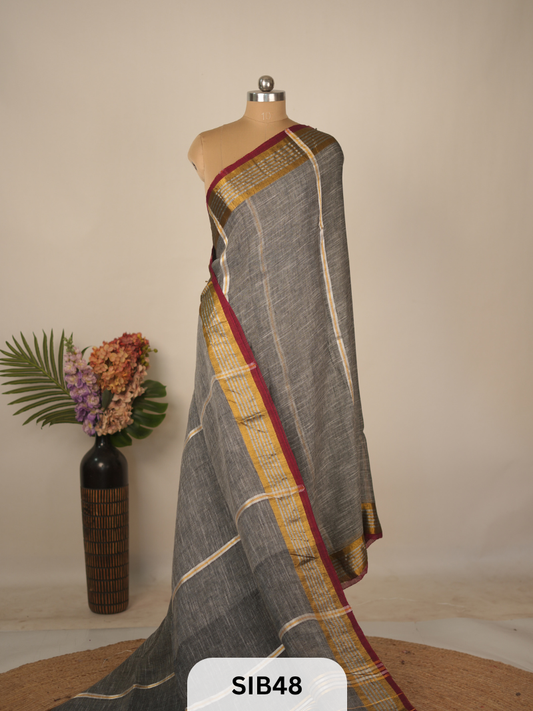 PURE JAYASHREE LINEN WITH COTTON SAREE - HANDLOOM