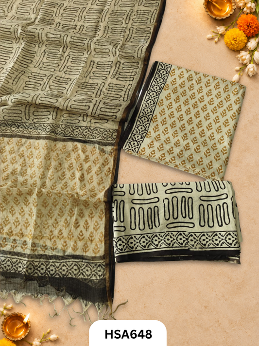 Handblock Printed Kota Doriya Dupatta With Cotton Suits Top 2.5mtr Dupatta 2.5mtr