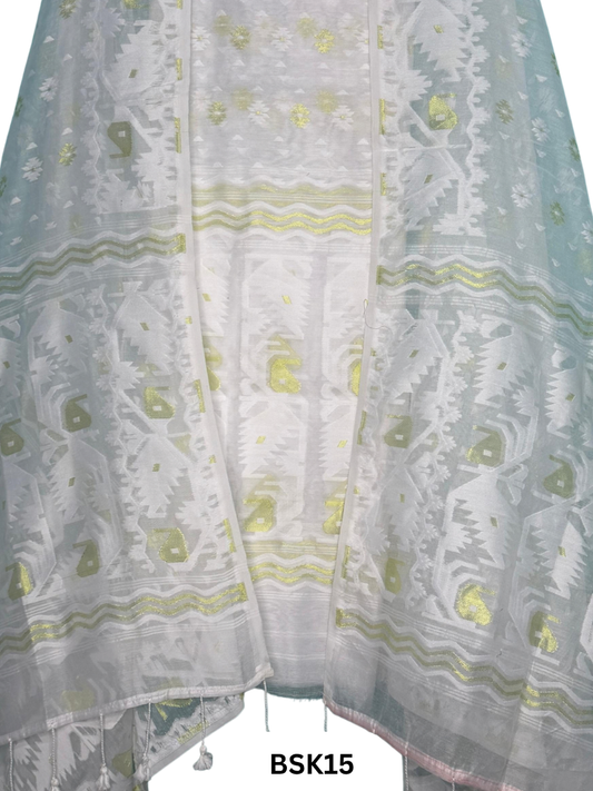 Cotton Jamdani Zari Weave  Top Material - 2.5  Duppata - 2.5  Machine Weave Hand Cutting