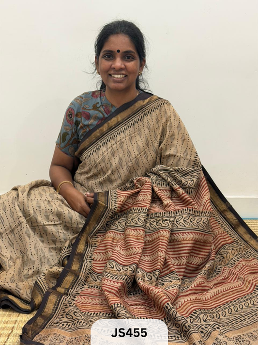 KALAMKARI X MAHESHWARI FUSION SAREE