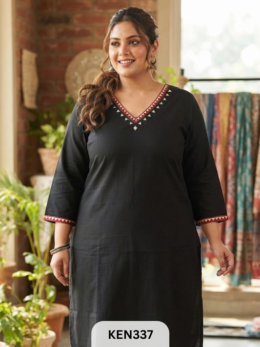 COTTON PLAIN KURTI WITH MIRRORWORK