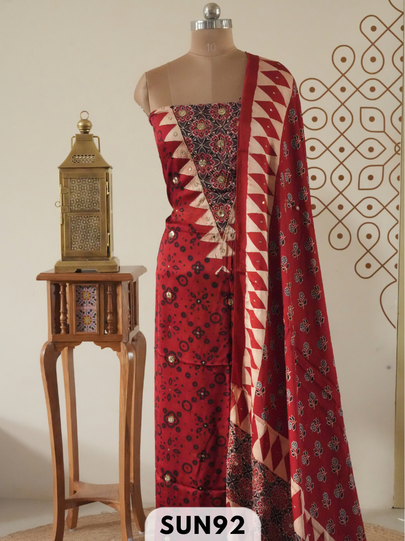 Modal Ajrakh Handblock mirror work 2 Pcs Suits