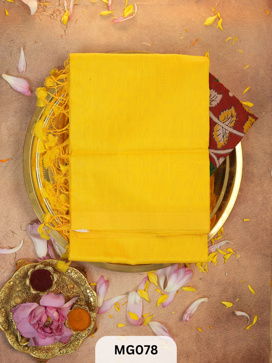 Handloom Mangalgiri pattu plain saree with Kalamkari blouse