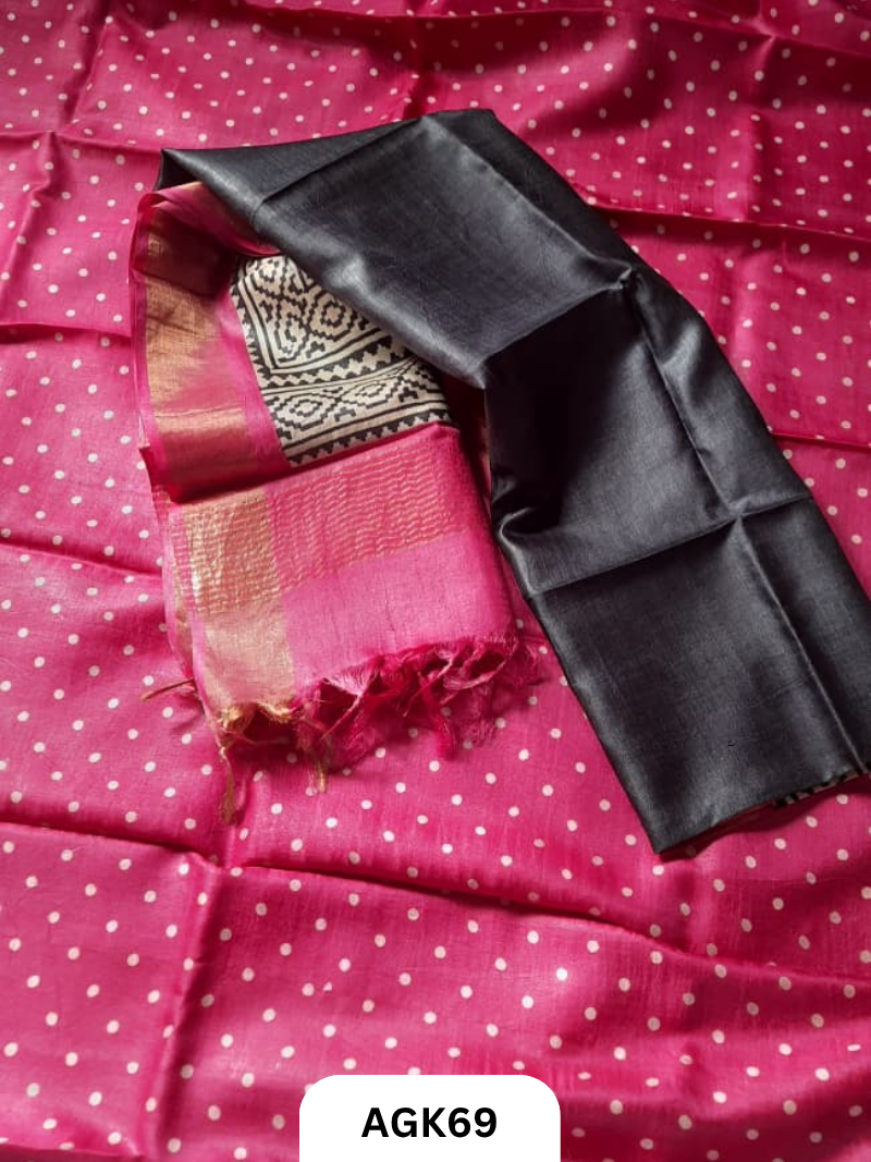 Silk Mark Certified Tussar Salwar Set with Hand Block Print