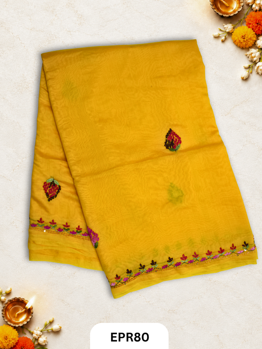 Mul Chanderi Lambani Embroidery Saree