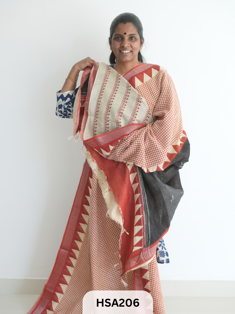 LENIN COTTON HANDBLOCK PRINTED SAREE