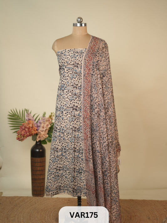 PURE HANDBLOCK KALAMKARI COTTON-2 PCS-TOP & DUPPATA