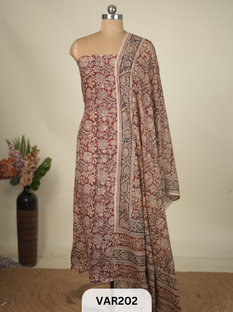 PURE HANDBLOCK KALAMKARI COTTON-2 PCS-TOP & DUPPATA