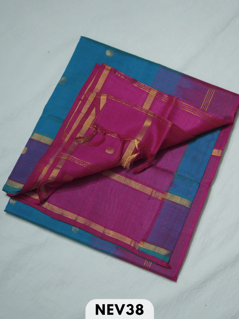 PURE HANDLOOM SILK COTTON SAREE WITH COIN BUTTA AND DOUBLE BORDER