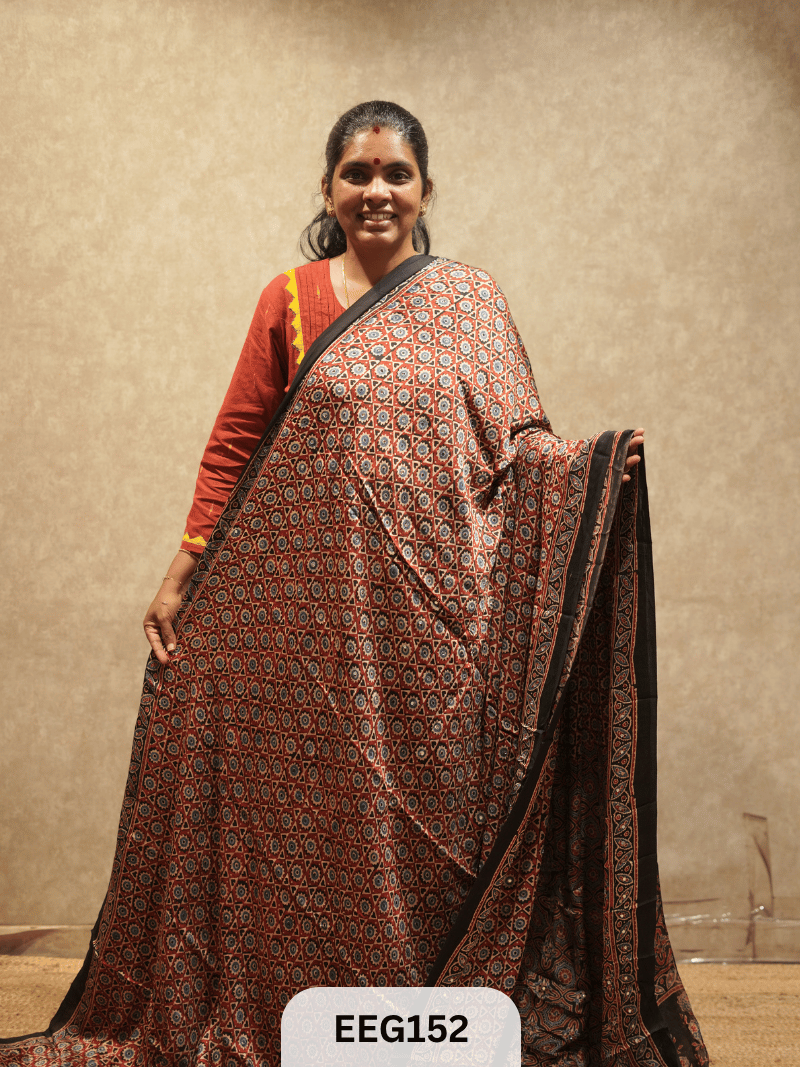 AJRAKH MODAL SAREE WITH MIRROR