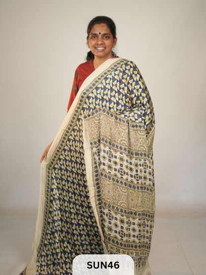 MODAL SILK WITH AJRAKH HANDBLOCK PRINT SAREE