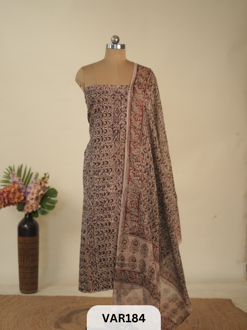 PURE HANDBLOCK KALAMKARI COTTON-2 PCS-TOP & DUPPATA