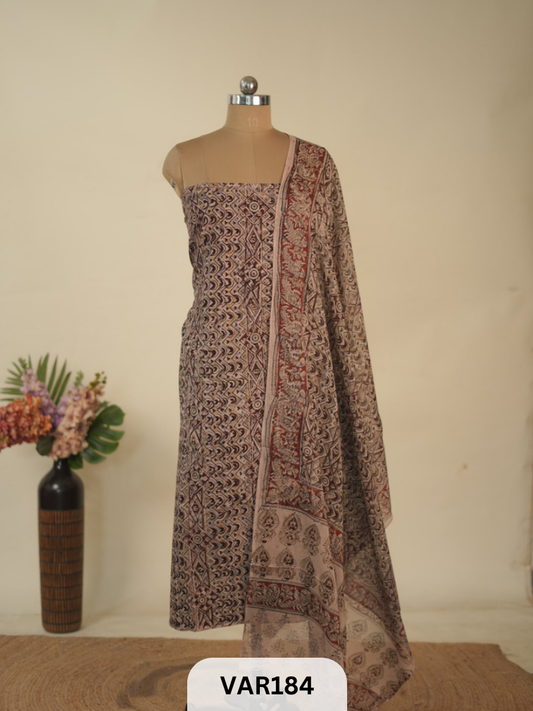 PURE HANDBLOCK KALAMKARI COTTON-2 PCS-TOP & DUPPATA