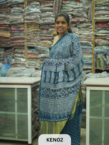 PURE MODAL AJRAKH PIGMENTED SCREENPRINT SAREE