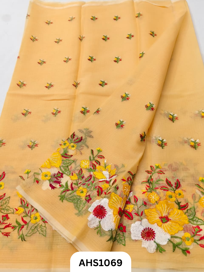 Kota Cotton Flowers Embroidery Work Saree with Blouse