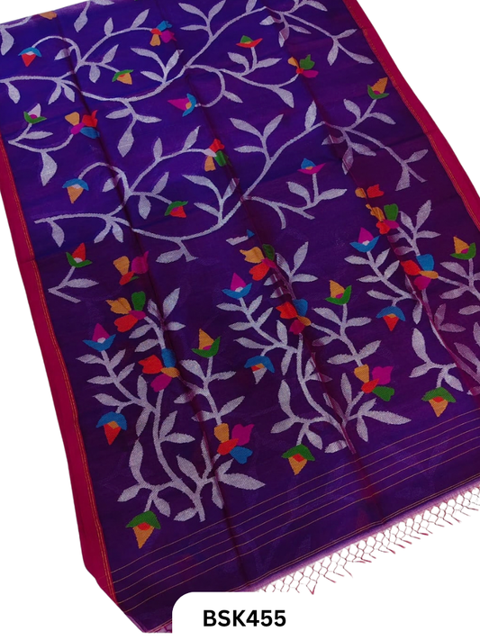 Handloom Pure Muslin Jamdhani Needle Work Weave Saree