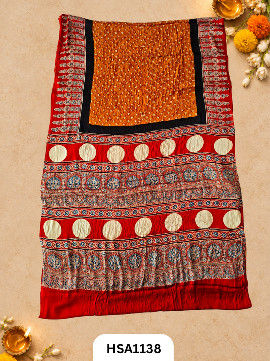 Ajarkh  Bandej Modal silk saree with blouse