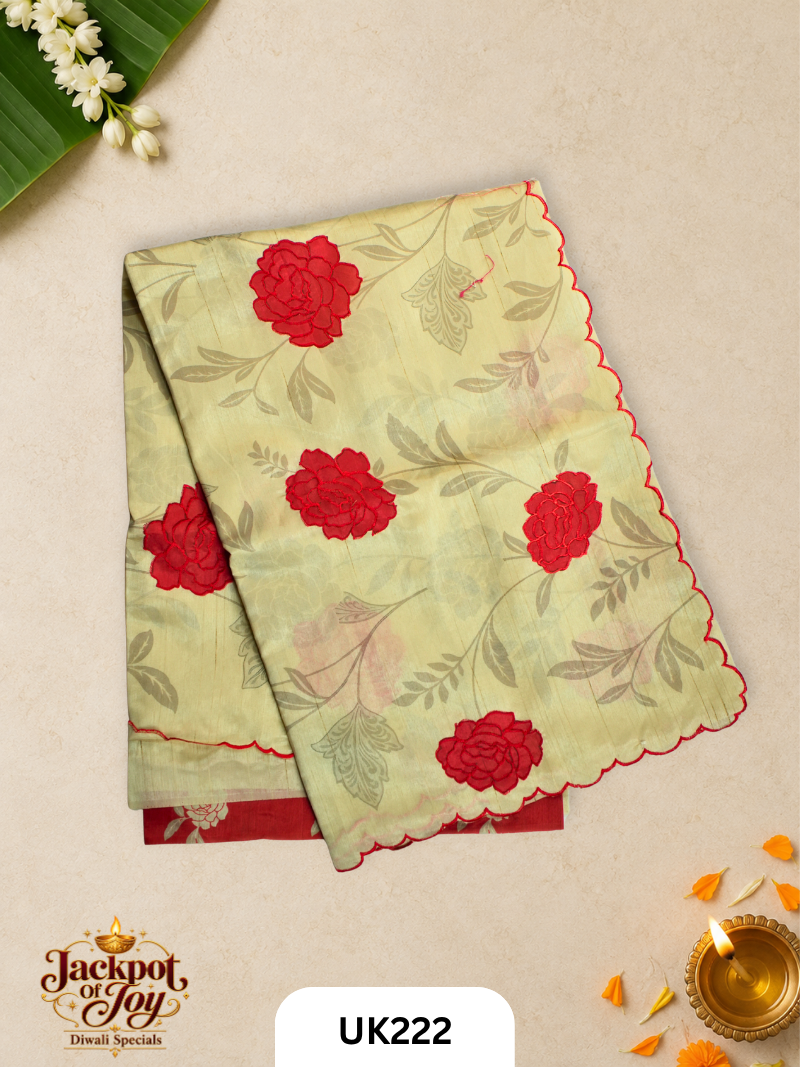Semi Tussar With Applique Saree