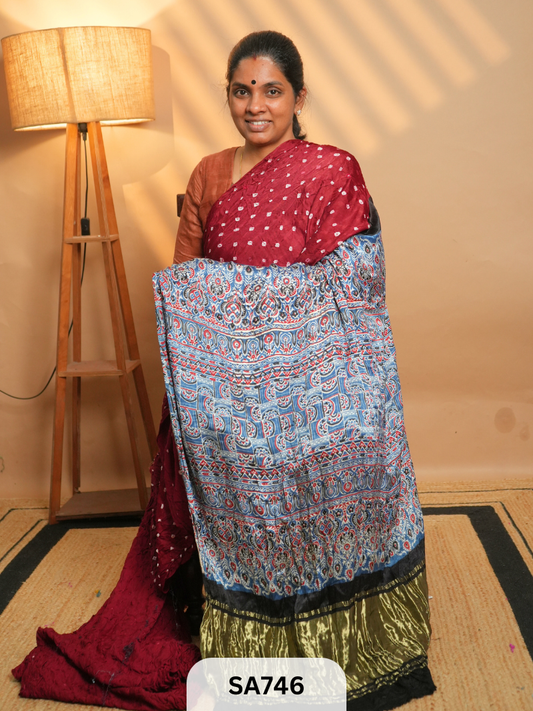 MODAL SILK | AJRAKH PRINT | BANDHEJ SAREE