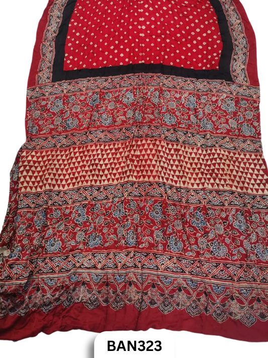 Modal Ajrakh With Bandhini Saree