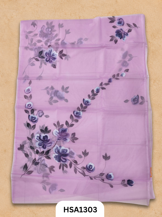 Hand painted Organza Saree with blouse