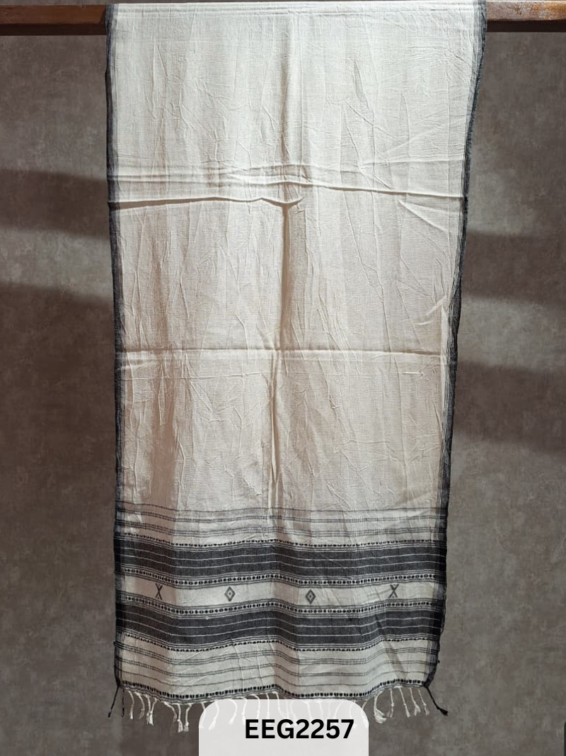HANDWEAVED KALA COTTON STOLE WITH TESSLES-2.2MTR*20INCH