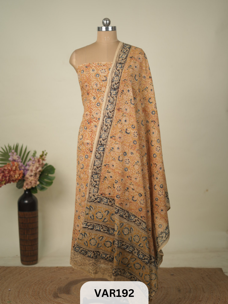 PURE HANDBLOCK KALAMKARI COTTON-2 PCS-TOP & DUPPATA