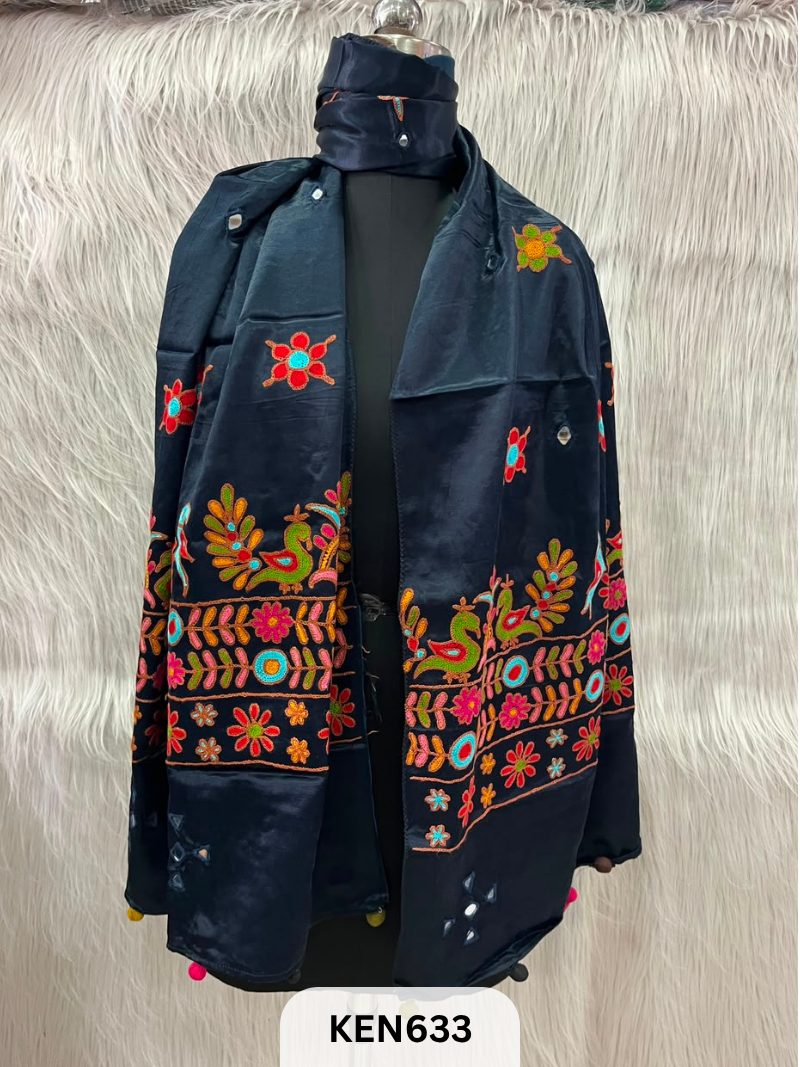 MUSHRU HAND AARI WORK WITH MIRROR WORK STOLE