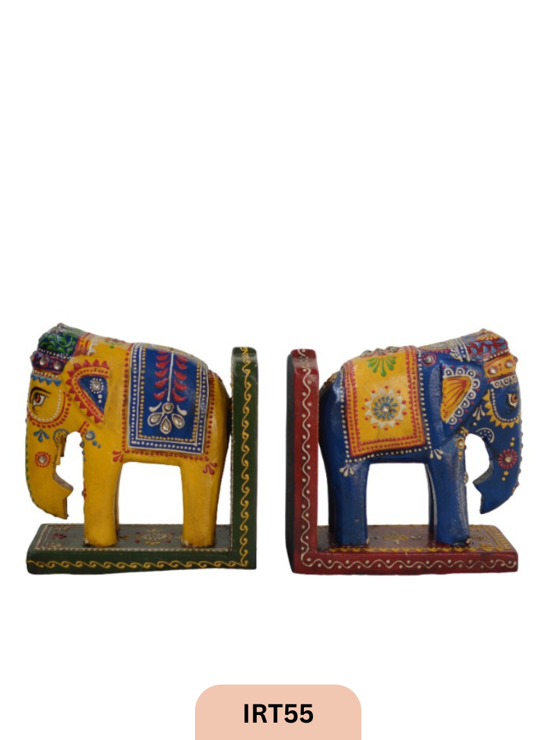 WOODEN INDIAN ELEPHANT BOOKENDS  18*8.5*17 CMS  | SET OF 2